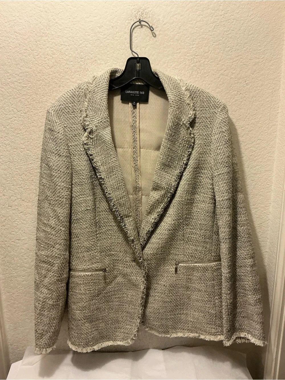 NWOT Lafayette 148 New York Cream Textured Tweed Blazer size 12